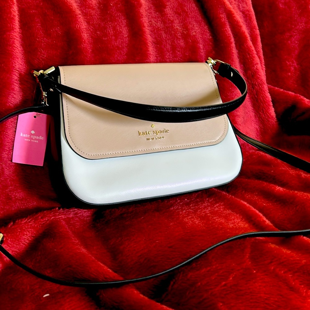 Kate Spade Staci NWT crossbody 44” rev strap &top handle  Tan,White,Black